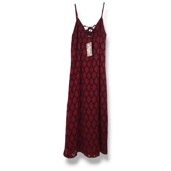NWT B.O.G. Band of the Free Lila Front Tie String Midi Dress Sz. XS [2] Merlot - Picture 3 of 9
